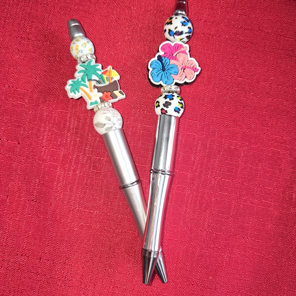 (4 For $30)     Decorative Silver Pens with Tropical and Floral Accents